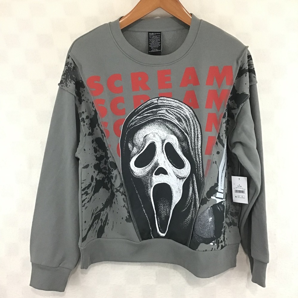 Ghostface Scream Horror Movie Graphic Crew Fleece Sweatshirt Gray Mens Small